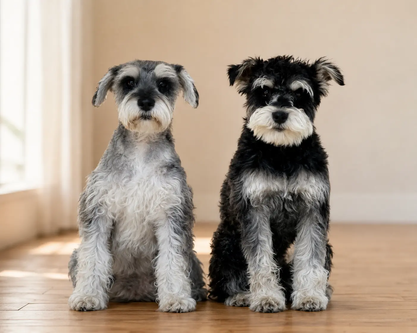 Adult miniature schnauzer parents sitting together