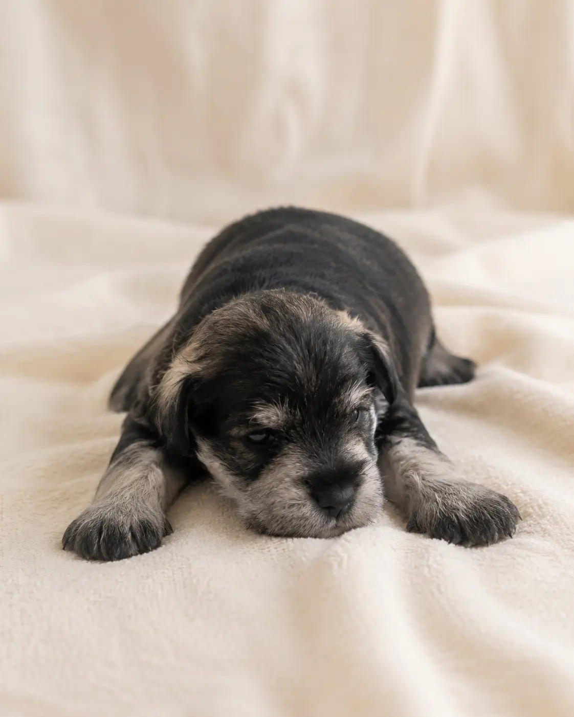 Black and silver mini schnauzer puppy